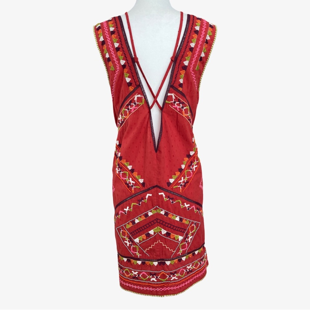 Anthropologie Embroidered Statement Mini Dress Light Red Large NWT - Picture 10 of 17